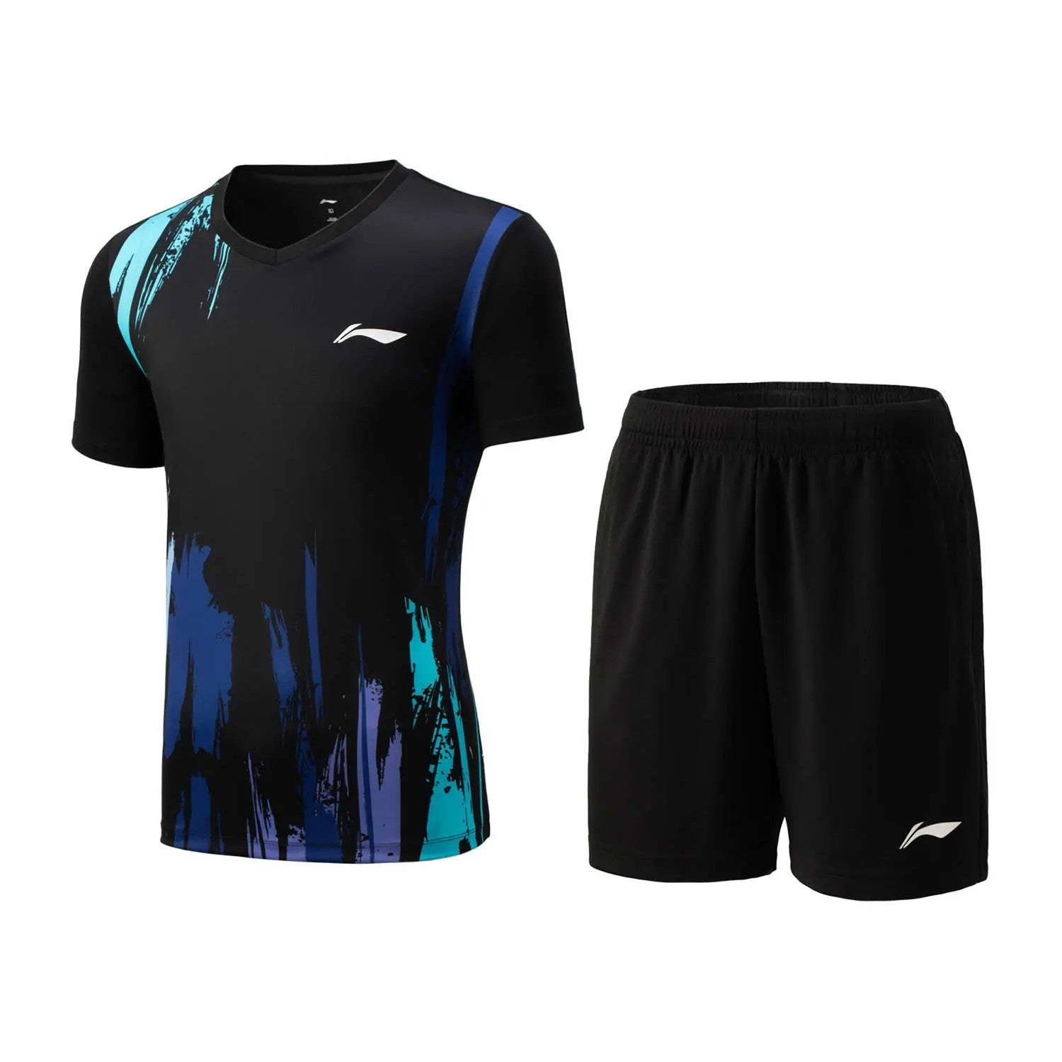 Li Ning Unisex Fast Dry Badminton T-Shirts/Shorts Set -Black - AATV041-1